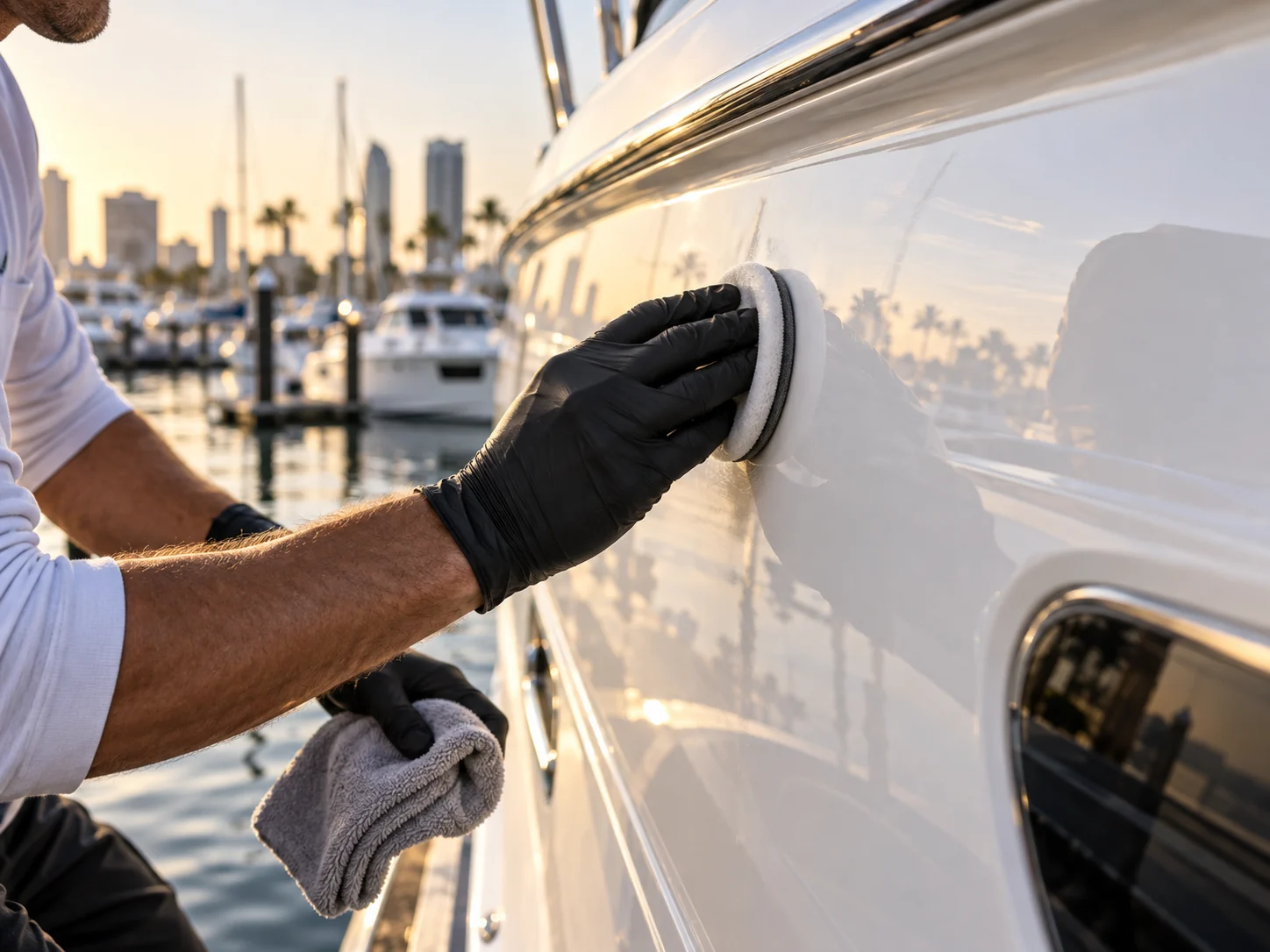 Illustration of boat detailing work on a boat