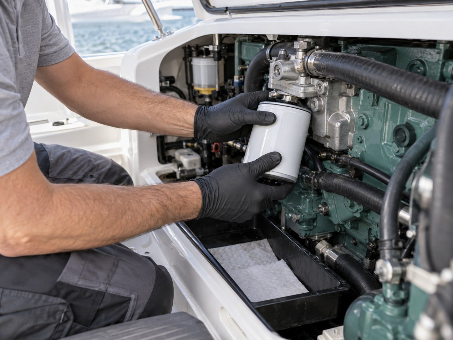 Illustration of marine mechanic work on a boat